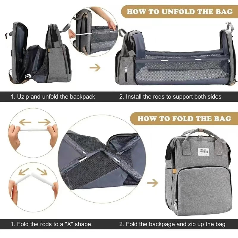Baby Diaper Backpack with Bed Function