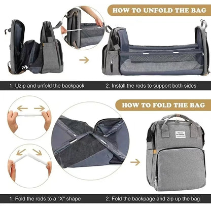 Baby Diaper Backpack with Bed Function